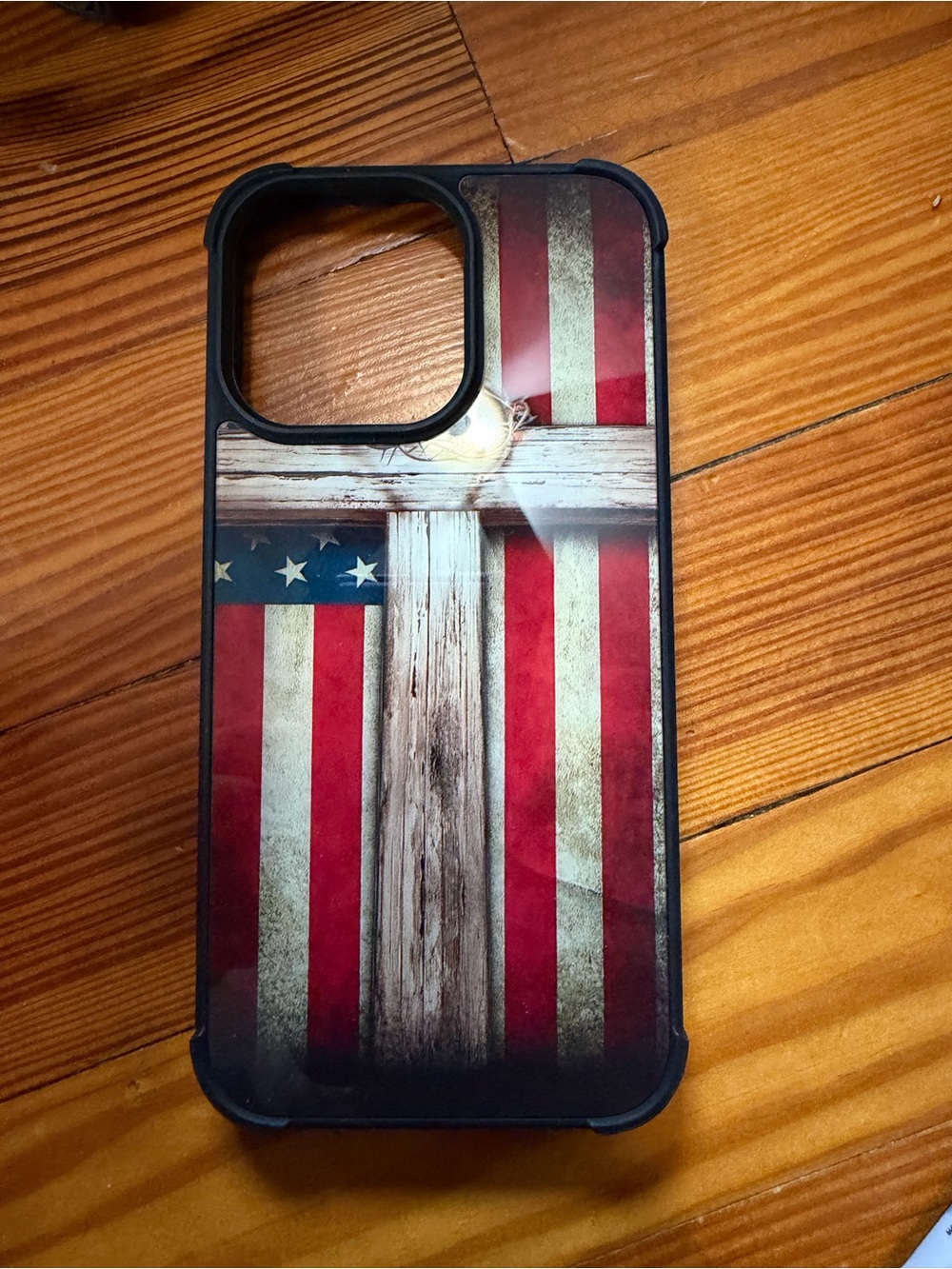 Patriotic American Flag Phone Case with Cross Design - Red & Blue